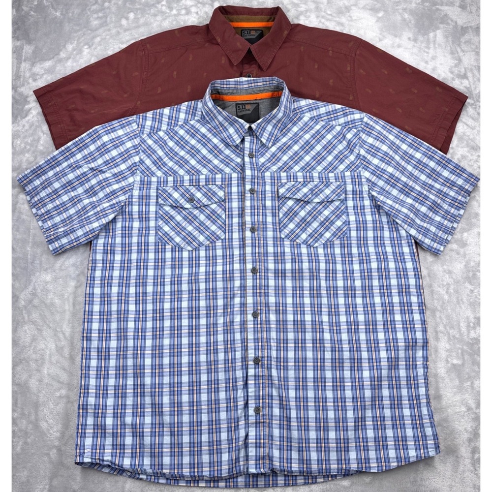 5.11 TACTICAL Covert Flex Shirt Mens L Lot of 2 Blue Maroon Snap Button Plaid